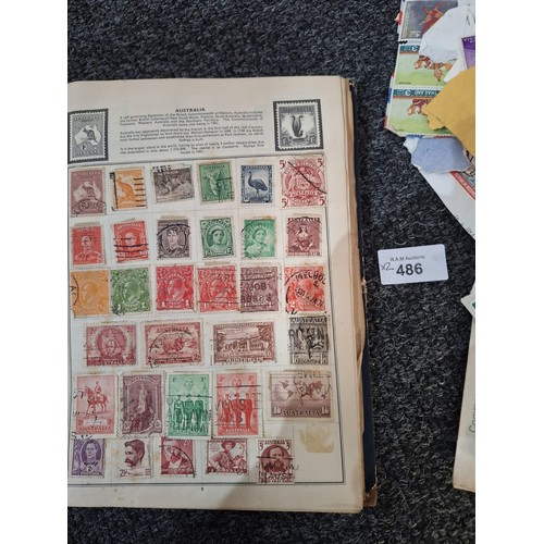 486 - Stamp Album and a Pack of Hundreds of Vintage Unchecked Stamps