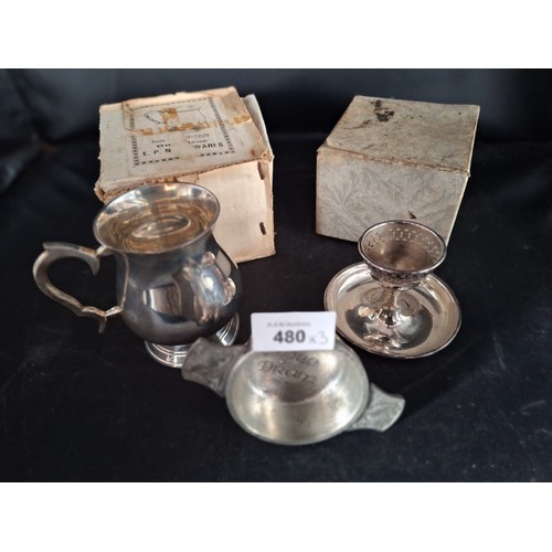 480 - EPNS Ware x3 To Include Tankard Candlestick and a Wee Dram Cup