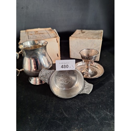 480 - EPNS Ware x3 To Include Tankard Candlestick and a Wee Dram Cup