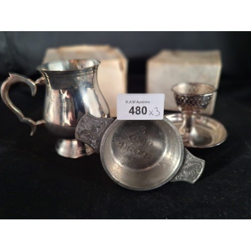 480 - EPNS Ware x3 To Include Tankard Candlestick and a Wee Dram Cup