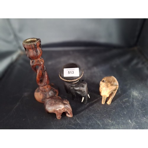 513 - Collectable Elephants x3 and a Candlestick