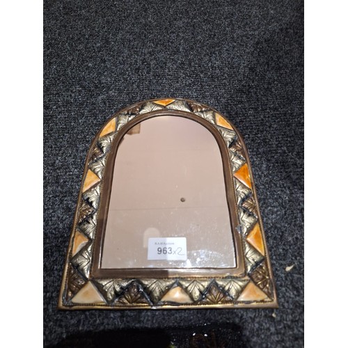 963 - Arts and Crafts Mirror With Stones/Shells and a Vintage Bead Bag