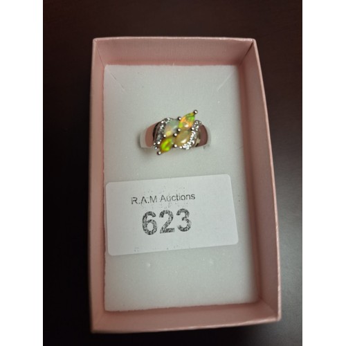 623 - 4 Genuine Marquis Opals and Possible Diamonds Set in a 925 Silver Ring