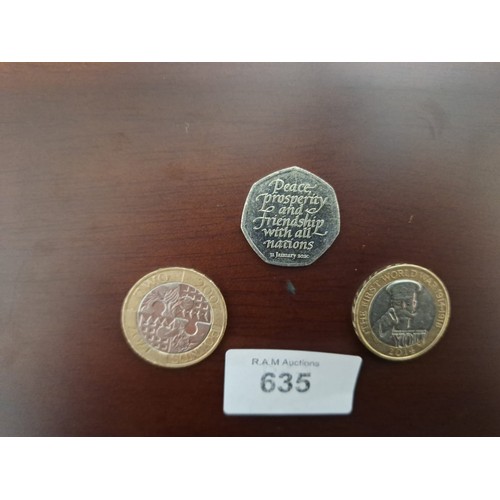 635 - Collectable £2 Coins x2 and a Collectable 50p Coin