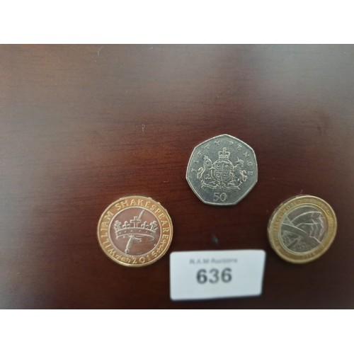 636 - Collectable £2 Coins x2 and a Collectable 50p Coin