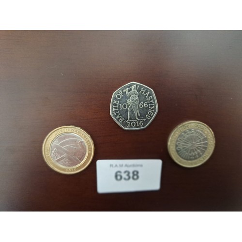 638 - Collectable £2 Coins x2 and a Collectable 50p Coin