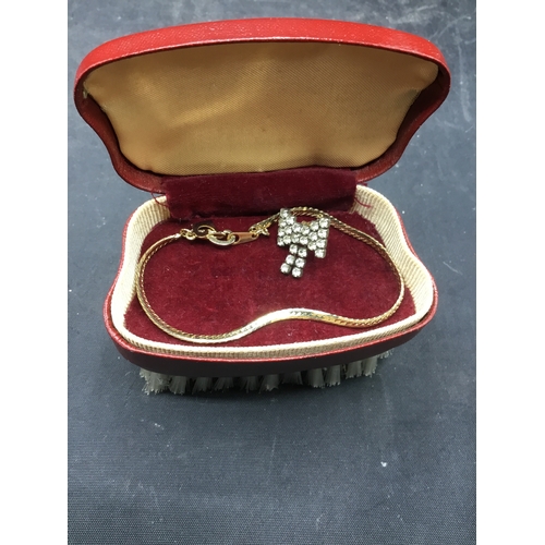 1121 - Vintage Clothes Brush Jewellery Box with Contents