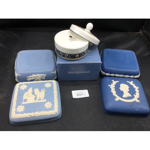 897 - Wedgewood Blue and White Jasper Ware To Include Two Light Blue, 1 Dark and One Boxed