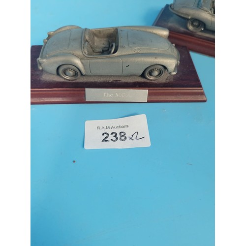 238 - Vintage Pewter Cars on Plinths x2 MGA and Jaguar