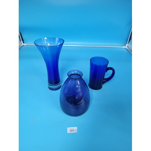 223 - Set of Retro Blue Glass Vases x3