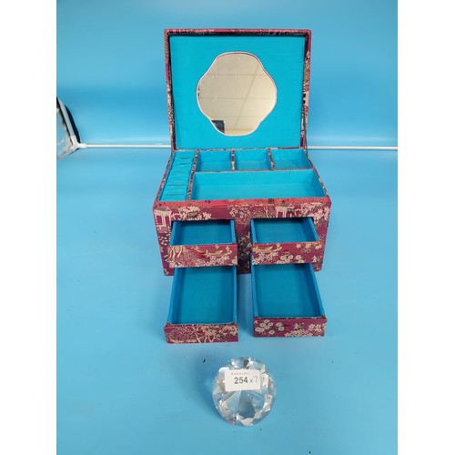 254 - Chinese Fabric Jewellery Box and a Crystal