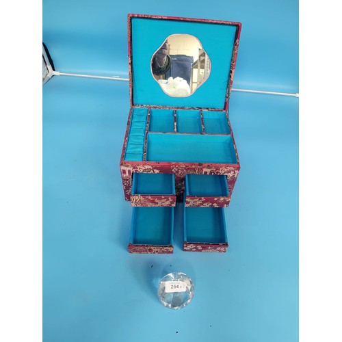 254 - Chinese Fabric Jewellery Box and a Crystal