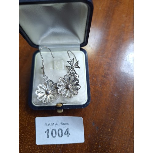 1004 - Vintage 925 Silver Filigree Earrings