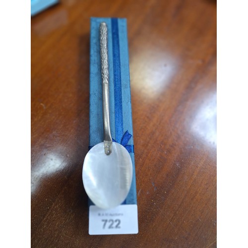 722 - Mexican 800 Silver and Mother Of Pearl Spoon