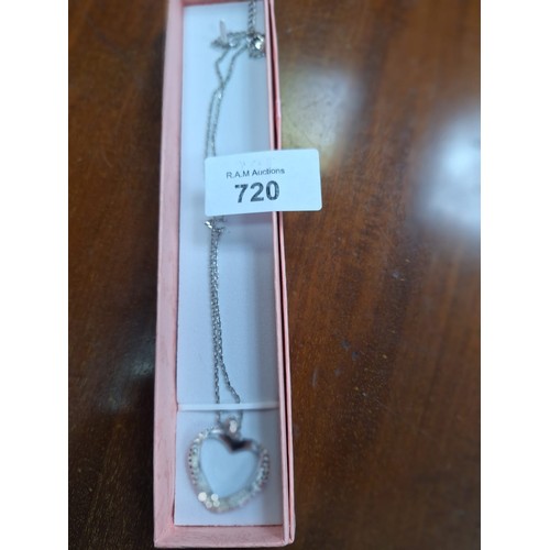 720 - Boxed 925 Silver Stoned Heart Pendant and Chain