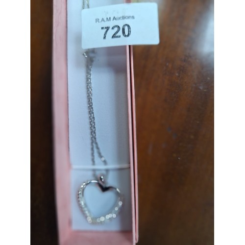 720 - Boxed 925 Silver Stoned Heart Pendant and Chain