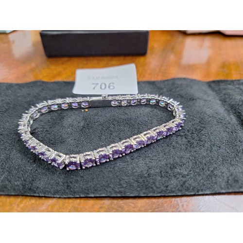 706 - Boxed 925 Silver and Amethyst Bracelet