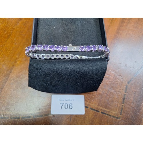 706 - Boxed 925 Silver and Amethyst Bracelet