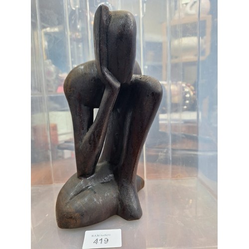 419 - African Tribal Carved Figure The Thinker