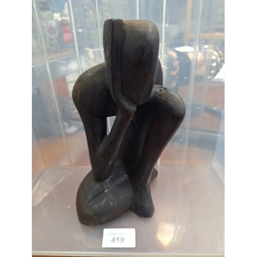 419 - African Tribal Carved Figure The Thinker