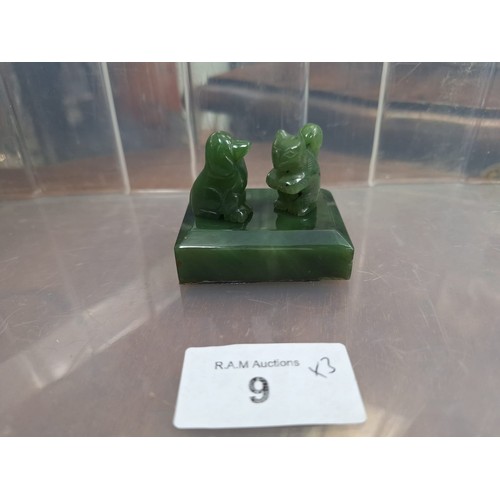 9 - Natural Jade Dog and Squirrel on a Natural Jade Stand