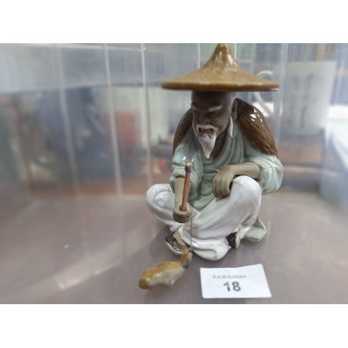 18 - Vintage Chinese Fisherman Marked To The Base