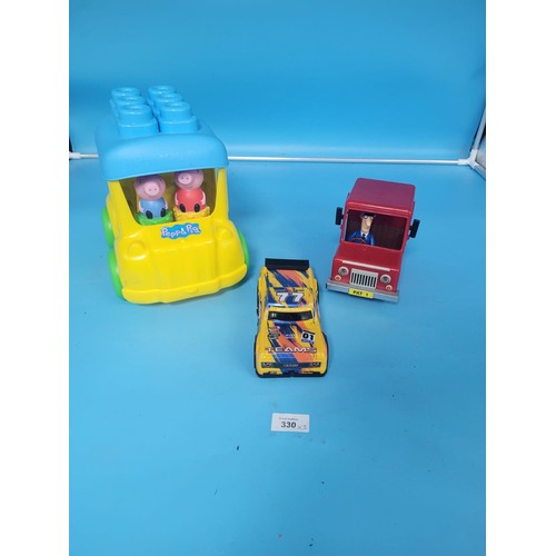 330 - Rare Postman Pat In His Van Toy, Peppa Pig Storage Box With Figures and a Racing Car