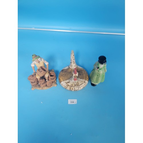 334 - Ceramics x3 To Include Art Figure Pottery Maker Man, Hunt Lady With Registered Number (old) and an A... 