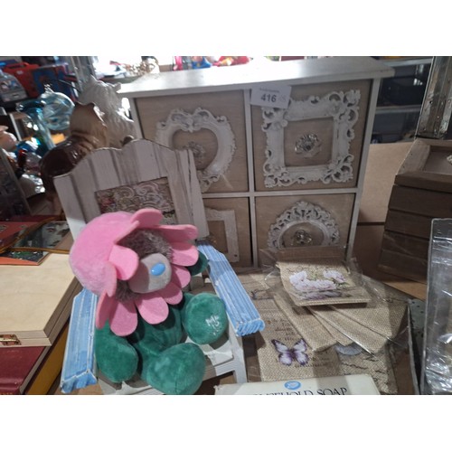 416 - Kitchenalia Group To Include Storage Box, Toy on a Chair, Wooden Drawers, Photo Album Set and a Vint... 