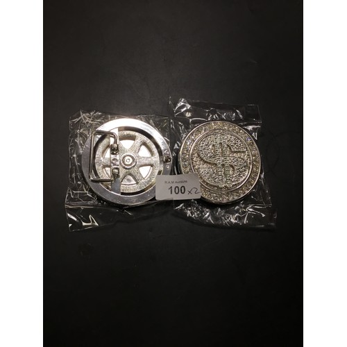 100 - Bling Silver Dollar Sign Revolving Belt Buckles x2