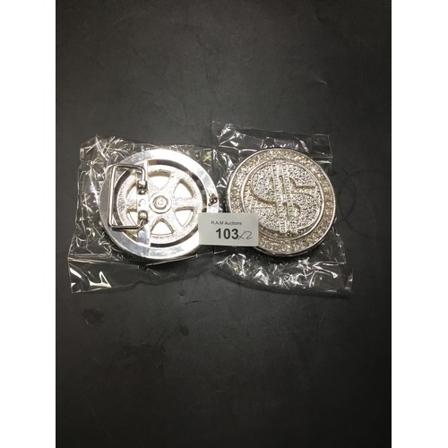 103 - Bling Silver Dollar Sign Revolving Belt Buckles x2