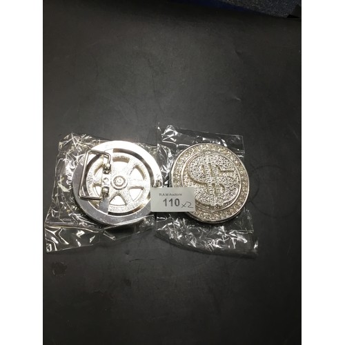 110 - Bling Silver Dollar Sign Revolving Belt Buckles x2