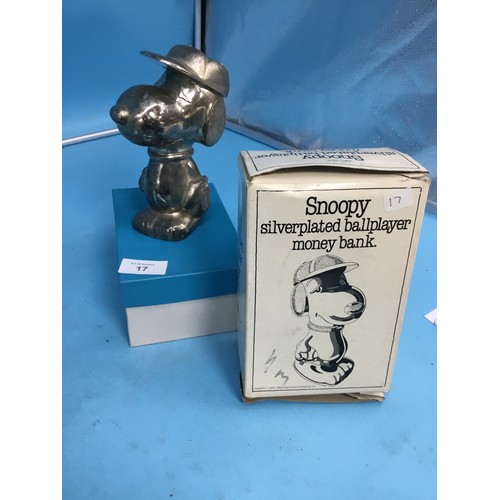 17 - Snoopy Silver Plated Ball Player Money Bank