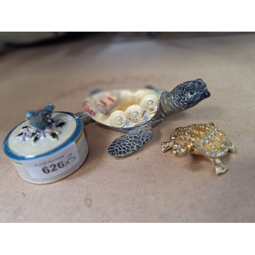 626 - Enamelled Lidded Jewellery Pots x2 and a Turtle Dish