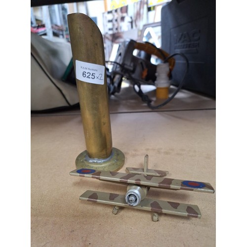 625 - Vintage Brass Pen Stand and a Heavy Metal Bi-Plane