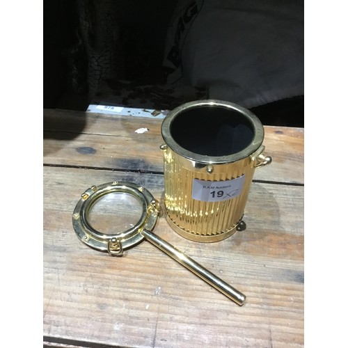 19 - Gold Effect Pen Holder and Magnifying Glass