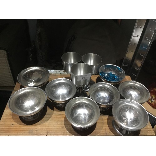 26 - Tray of Assorted Stainless Steel Goblets and Dishes