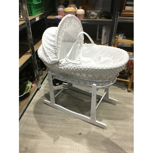 73 - White Moses Basket Dimple Wicker with Stand