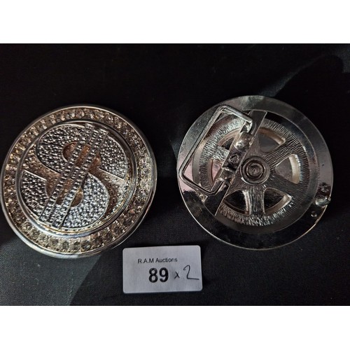 89 - Bling Dollar Revolving Belt Buckles x 2