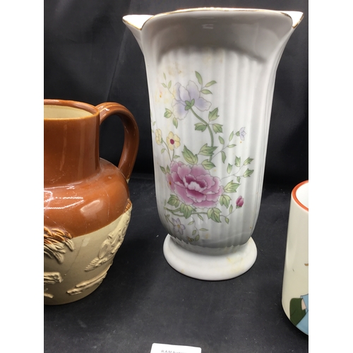 99 - Vases x2 To Include Antique Denby Salt Glazed Stoneware Hunting Jug, Vintage Vase With Flowers and a... 