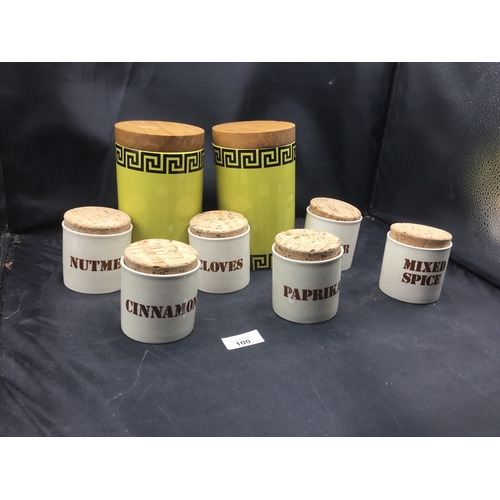 100 - Greek Key by Susan Williams-Ellis Portmerion Pottery Canisters x2 and Kilncraft Tableware Spice Jars... 