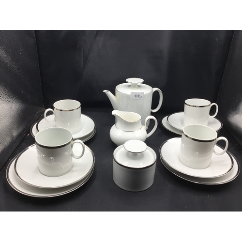 117 - Thomas Rosenthal Platinum/Silver Germany Tea Set to Include Tea Pot, Milk Jug, Sugar Bowl, 4 Cups, 4... 