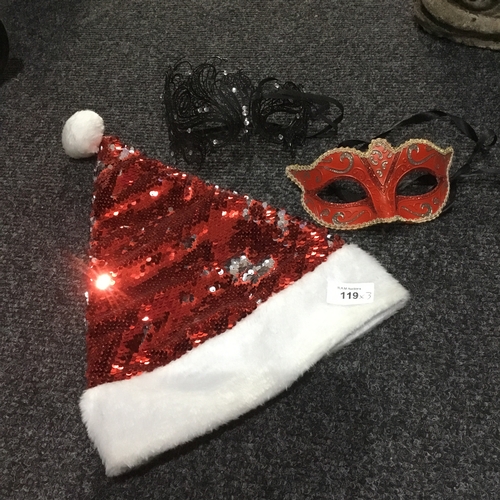 119 - Christmas Hat and 2 Masquerade Masks