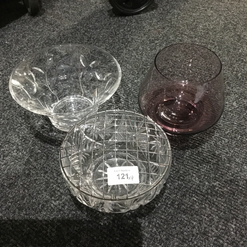 121 - Crystal Rose Bowl, Clear Bowl and a Coloured Bowl