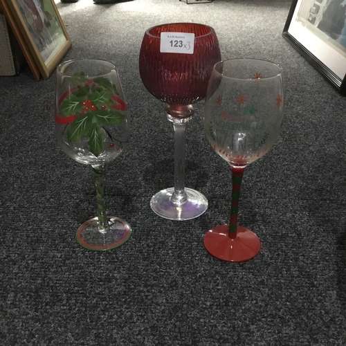 123 - Christmas Glasses x2 and a Candle Holder