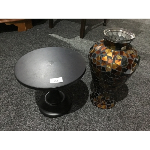 151 - Amber Glass Mosaic Vase and a Black Metal Cake Stand