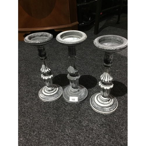 153 - Set of 3 White Wash Look Candle Holders