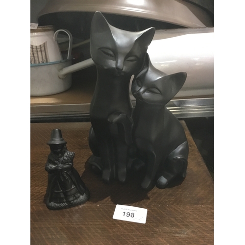 198 - Leonardo Collection 2 Black Love Cats Couple and a Welsh Lady Made From Coal