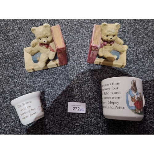 272 - Bear Bookends and Wedgewood Peter Rabbit Items