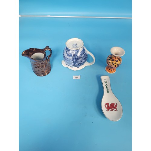 307 - Antique Lustre Jug, Woods and Son's West Morland Jug and a Welsh Spoon and a Portuguese Vase